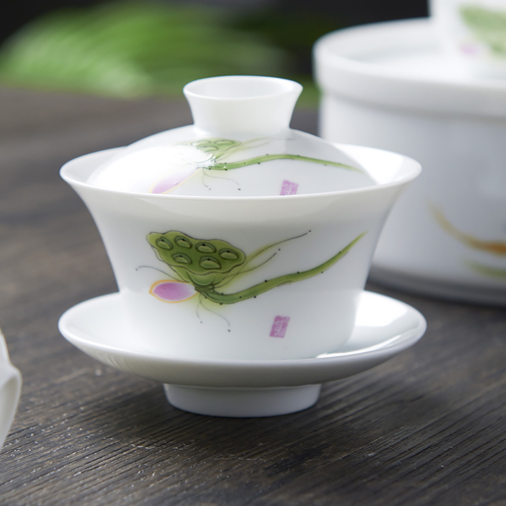 Matcha Bowl Chawan - Mão desenhada branco china gaiwan caqui