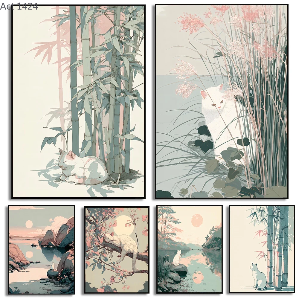 Japanese Zen Lifestyle - Pôster Minimalista Zen Japandi de Gato,