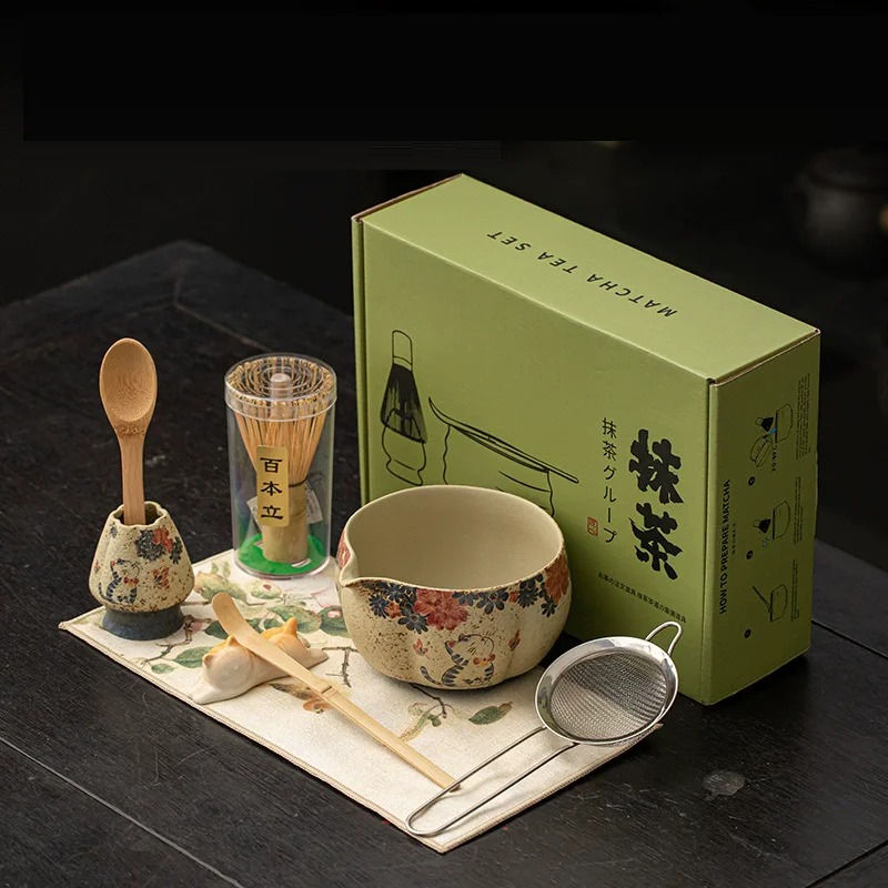 Matcha Bowl Chawan - Conjunto de fabricação de matcha vermelha