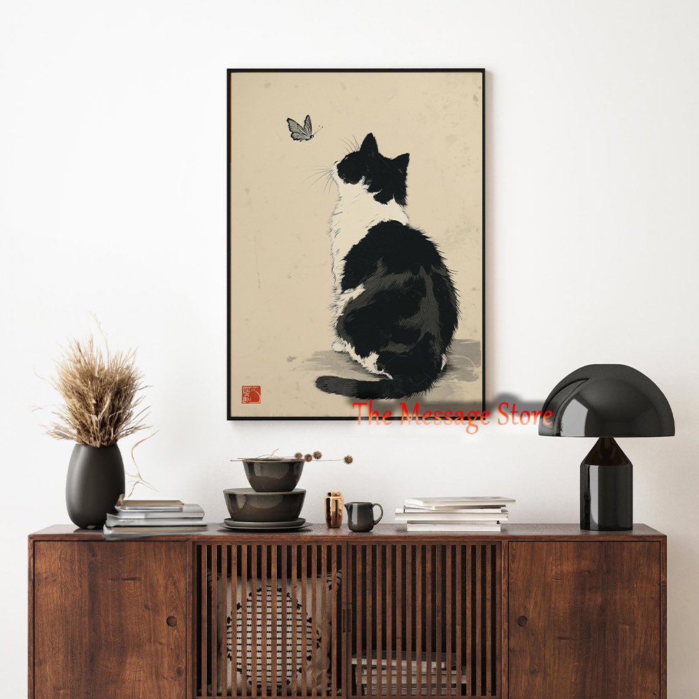 Pôster de Gato Preto Minimalis - Japanese Zen Lifestyle avaliação e preço